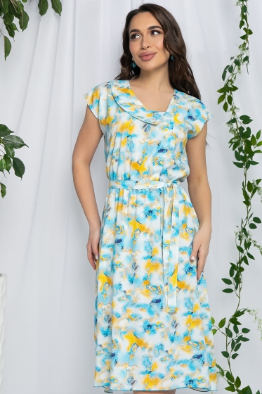 Платье Весенний луг (бирюзовый мультиколор) П13215-3М