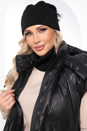 Комплект шапка с помпоном и снуд (блэк) ШПС12