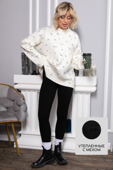 Лосины в рубчик утепленные (черные) Б14802-7М